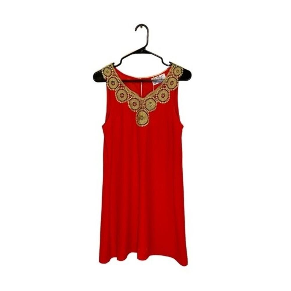 NWT VaVa by Joy Han Mini‎ Dress Sleeveless Retro Holiday Red Gold Size Medium